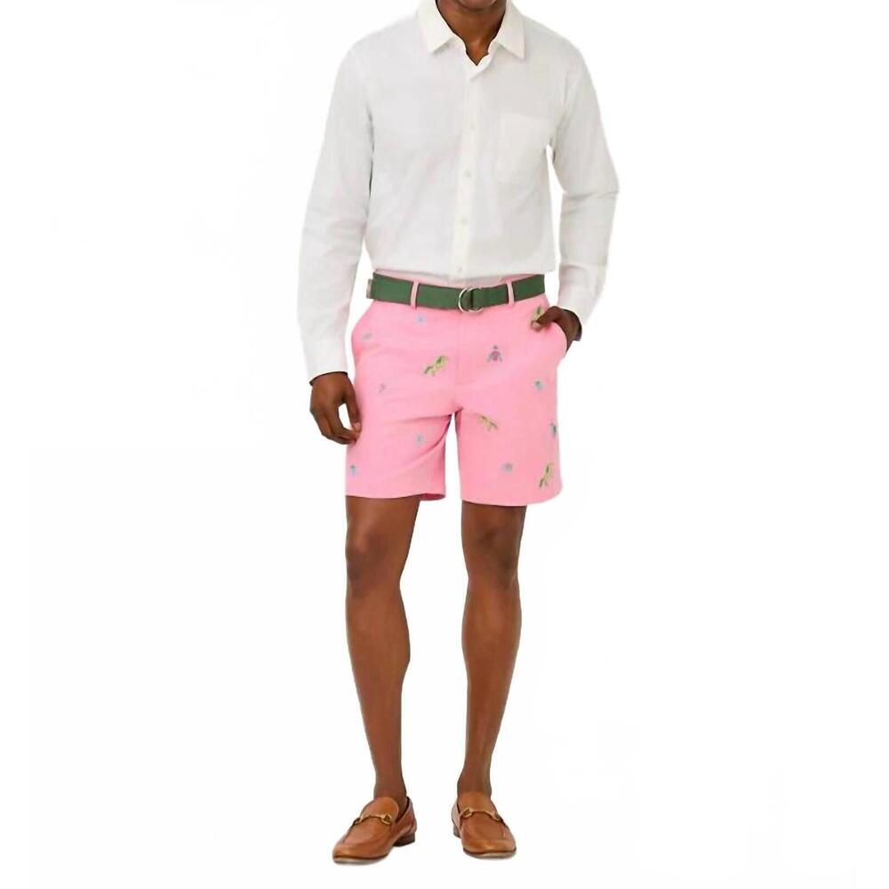 NEW LILLY PULITZER stuff volk stretch short in conch shell pink derby ditsy embr